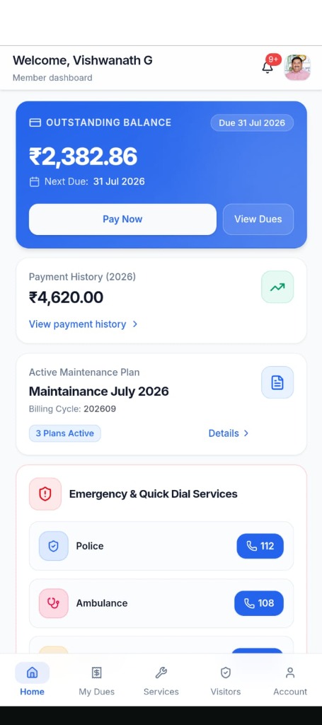 MyAssociation Resident Mobile App Screenshot — Live Member Dashboard